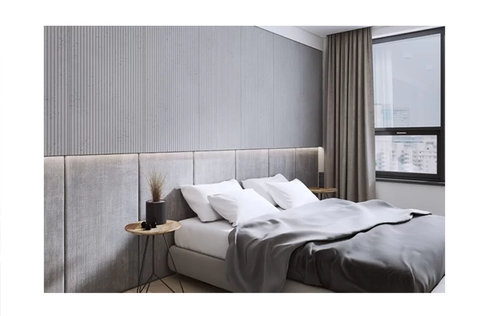 płyty ryflowane z betonu architektonicznego w sypialni