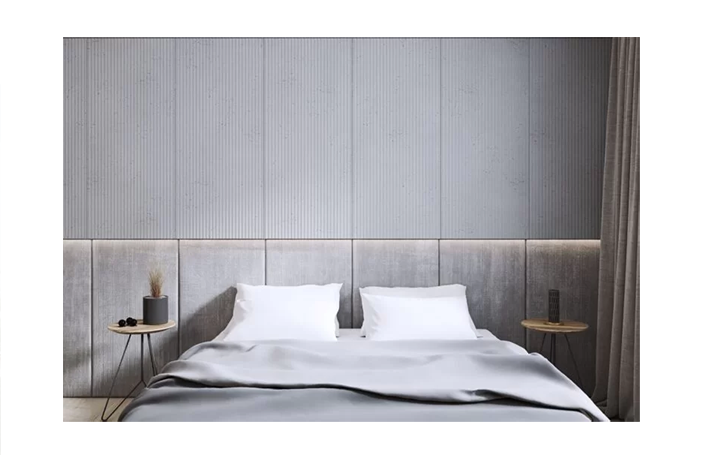 płyty z ryflowanego betonu architektonicznego w sypialni